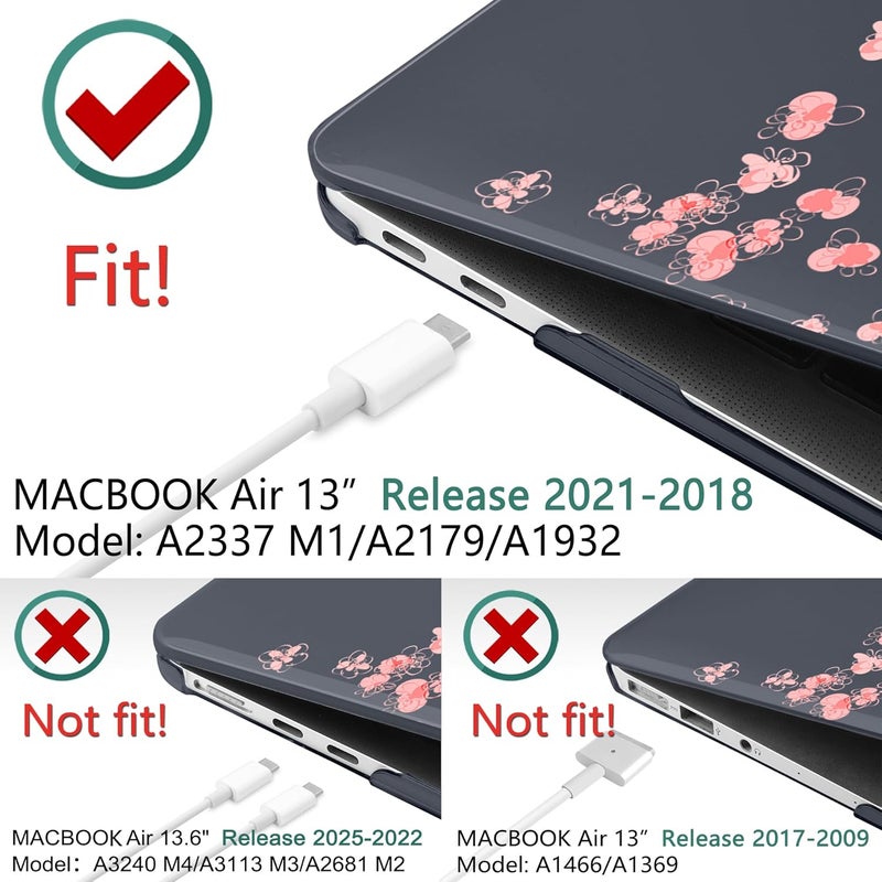 DONGKE MacBook Case for MacBook Air 13 inch M1/A2179/A1932, Crystal Black Hard Shell Cover with Cherry Blossom Pattern, Touch ID & Retina Display Compatible - Image 3